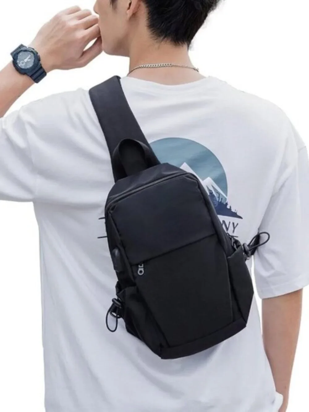 Men's Black Lightweight Hiking Sling Backpack Waterproof Crossbody Bag
